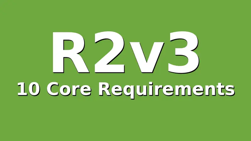 R2v3 10 Core Requirements title in white text on a solid green background