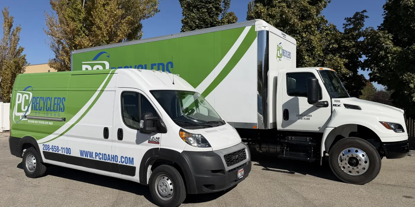 PC Recyclers of Idaho collection van and box truck