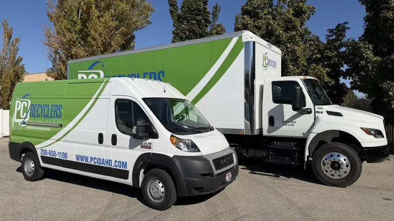PC Recyclers of Idaho collection van and box truck
